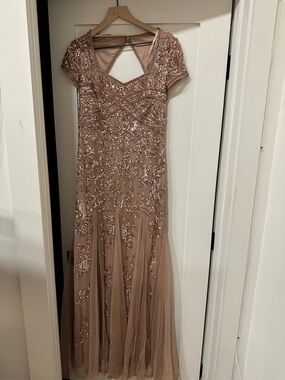 Adrianna Papell Rose Gold Sequin Embellished Evening Gown